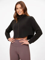 Modal Silk Touch Zip-Up Cropped Turtleneck Logo Jacket
