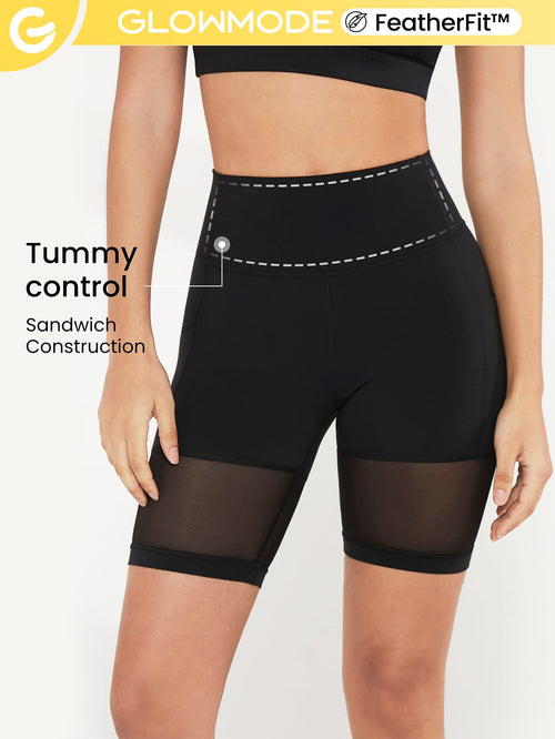 10" FeatherFit™ Tummy-Control Biker Shorts Cycling Running Gym Workout