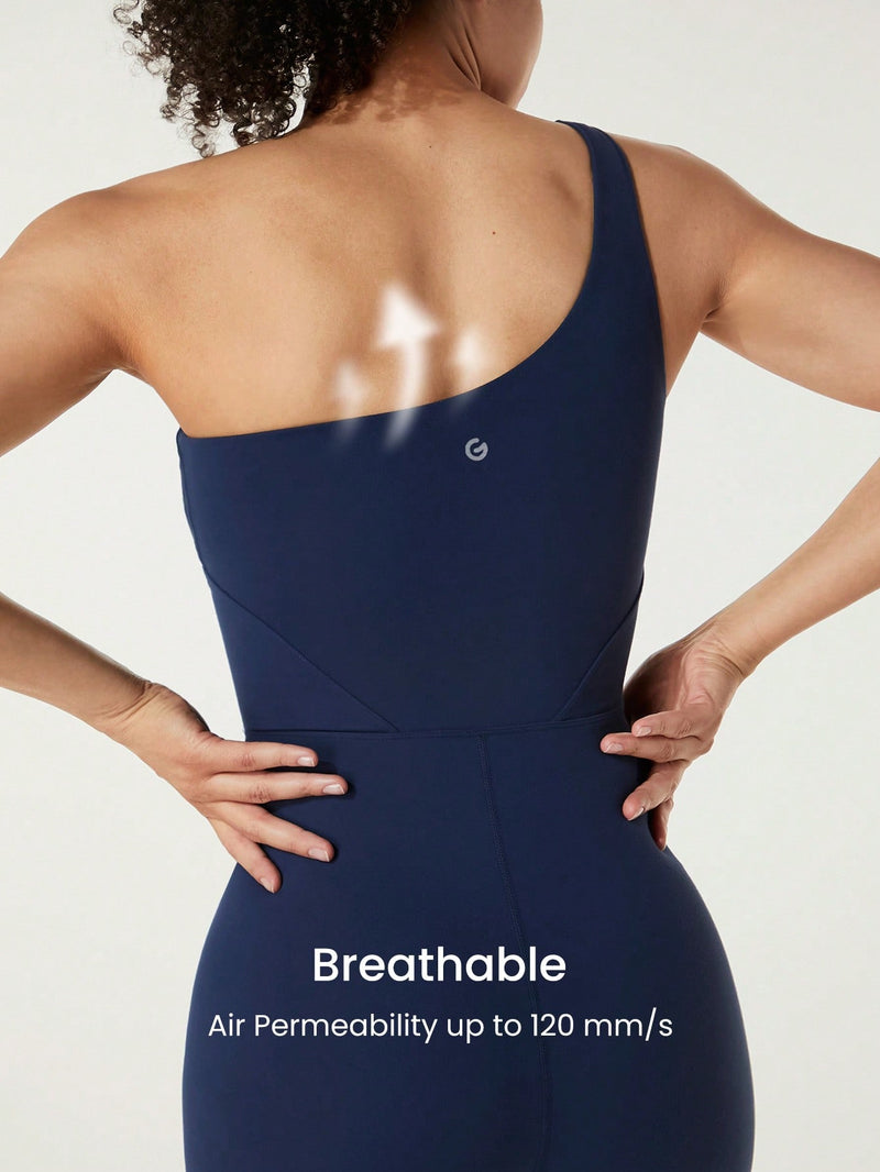 24" FeatherFit™ One Shoulder Tummy Control Shapewear Sports Bodysuit