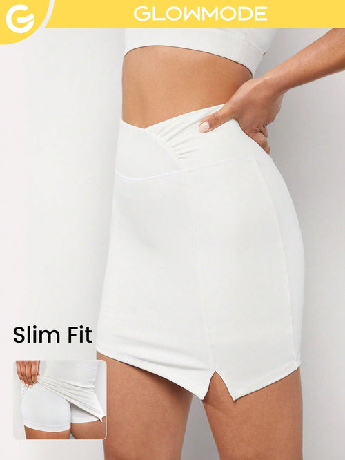 SoftFlux Asymmetrical Mini Slit Skirt with Pockets