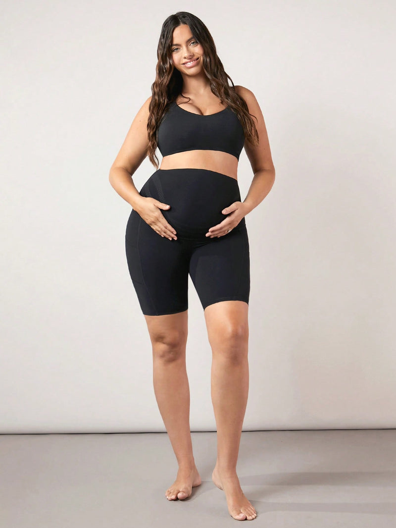 8" FeatherFit™ Super High Rise Belly Support Maternity Biker Shorts Breathable High-stretchy