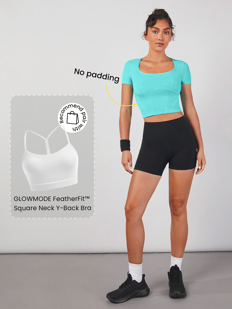 Corset-effect Square Neck Quick Dry Crop Top Lightweight Breathable