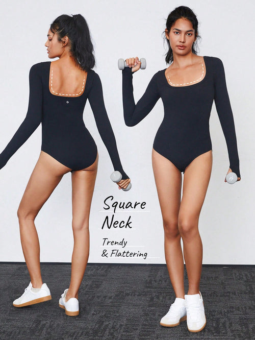 FeatherFit™ Square Neck Bodysuit With Thumbhole
