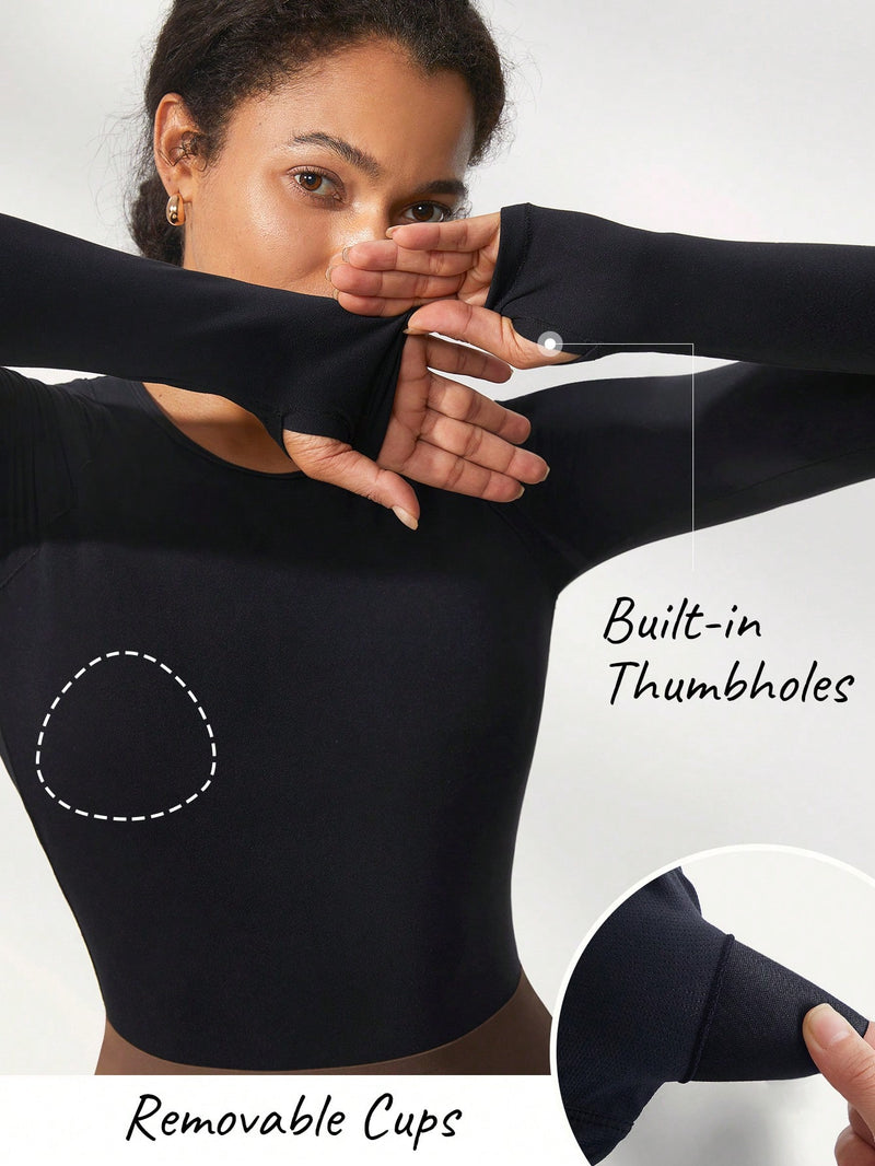 FeatherFit™ Round Neck Bodysuit With Thumbhole