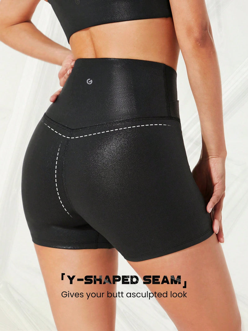 4.3" Foiled Leather Effect Crossover Biker Shorts