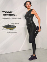 Foiled Leather Effect Tummy Control Back Zipper Cat Jumpsuit