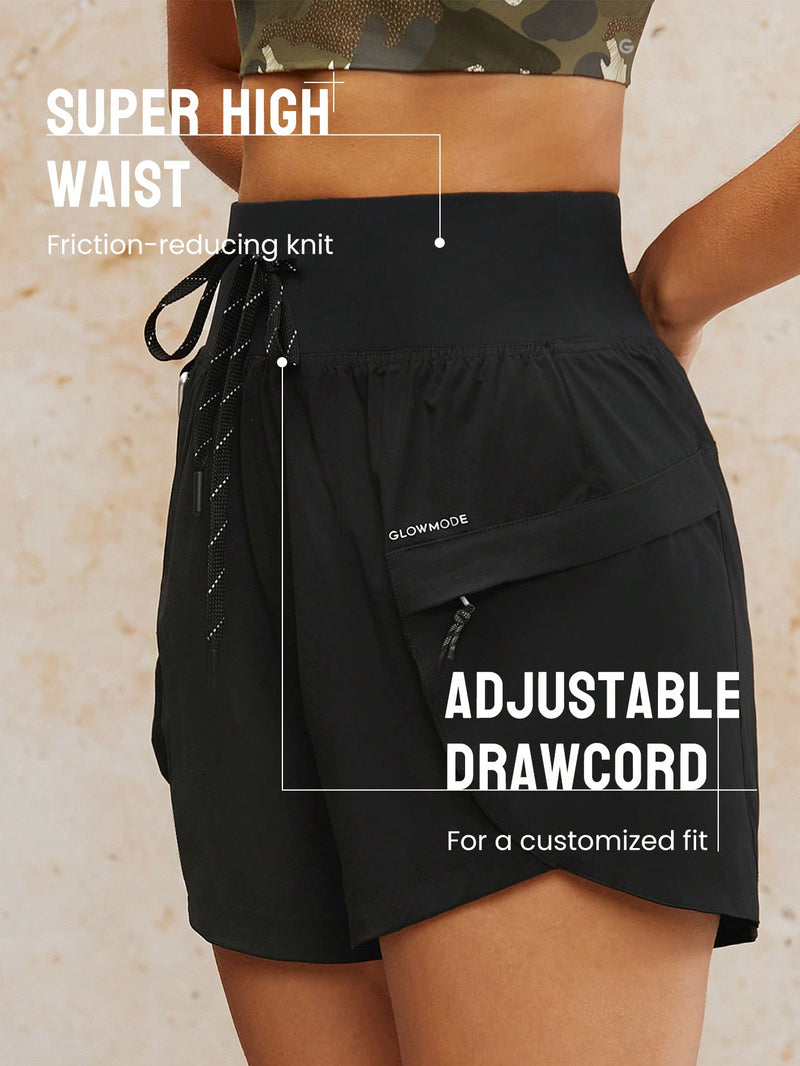 Super High-Waisted Water-Repellent Hiking Shorts With Side Zipper Pocket
