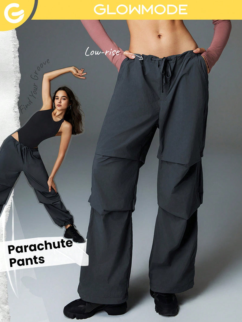 Woven All-Day Low-Rise Drawstring Pocket Parachute Pants