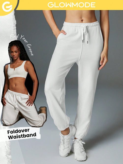 French Terry Street Chic Foldover Waist Pocket Sweatpants Breathable Moisture Wicking