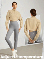 French Terry Relaxed Comfortable Half Zip Crop Pullover Breathble Moisture Wicking