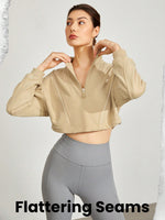 French Terry Relaxed Comfortable Half Zip Crop Pullover Breathble Moisture Wicking