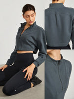 French Terry Relaxed Comfortable Half Zip Crop Pullover Breathable Moisture Wicking