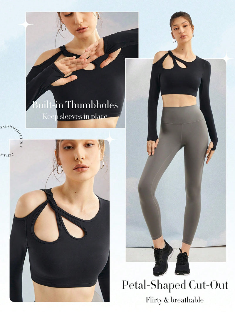 FeatherFit™ Bold Routine Petal-Shaped Cut-Out Active Top With Thumbhole