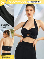 FeatherFit™ Heart-Shaped Ruched Halter Sports Bra Light Support