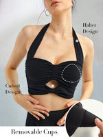 FeatherFit™ Heart-Shaped Ruched Halter Sports Bra Light Support