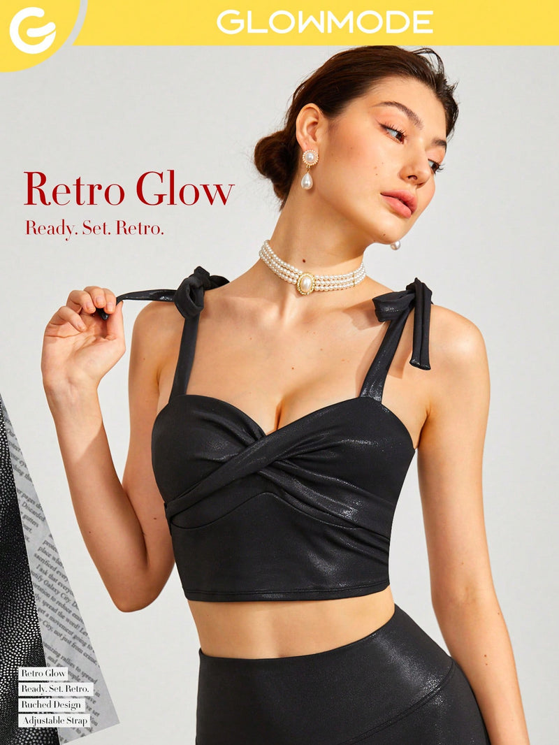 Foiled Leather Effect In a Bow Heart-shaped Neckline Top Light Support