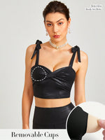 Foiled Leather Effect In a Bow Heart-shaped Neckline Top Light Support