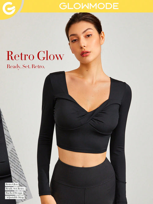 Satin-Effect Let it Glow Long Sleeve Crop Top Light Support