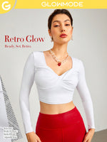 Satin-Effect Let it Glow Long Sleeve Crop Top Light Support