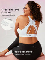 Plus Medium Support Black Zip Front Buckle Up Racerback Wide Adjustable Strap Sports Bra Yoga Plus Size Sports Bra