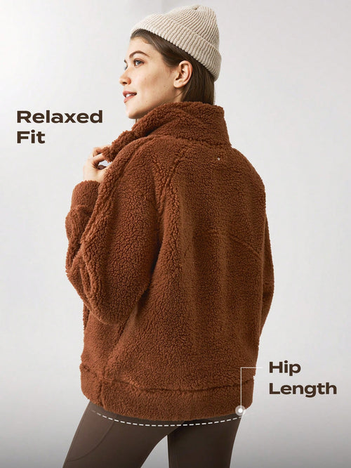 Thick Polar Fleece Half-Zip Winter Sweatshirt With Zip Pocket Comfortable Warm