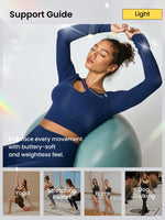 FeatherFit™ Peak Performance Long Sleeve Asymmetrical Cutout Cropped Top Low Impact Yoga