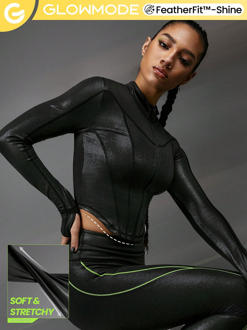 FeatherFit™-Shine Hit The Pavement Foiled Leather Jacket With Thumbhole Low Impact Daily