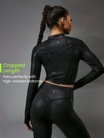 FeatherFit™-Shine Hit The Pavement Foiled Leather Jacket With Thumbhole Low Impact Daily