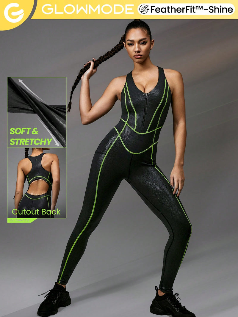 27" FeatherFit™-Shine Be Bold Foiled Leather Cutout Pocket Jumpsuit Low Impact Daily