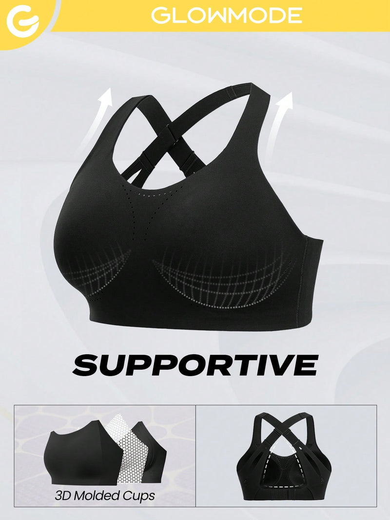Plus Medium Support Black Convertible Wide Adjustable Strap Full Coverage Sports Bra Yoga Plus Size Sports Bra