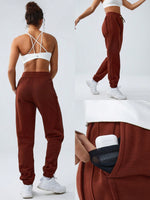 Solid Color Drawstring Waist Sports Pants
