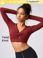 FeatherFit™ Knotted Crop Tee With Thumbhole Light Support