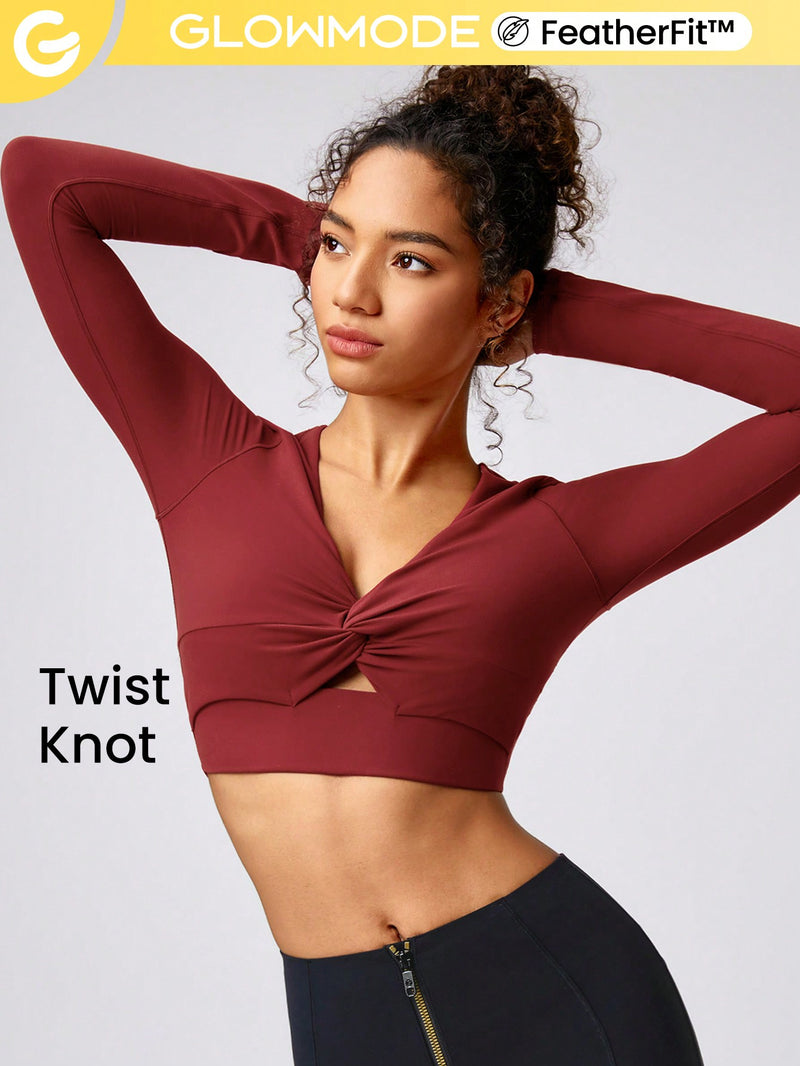 FeatherFit™ Knotted Crop Tee With Thumbhole Light Support