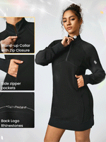 Modal Cool Down Midi Zipper High Neck Sweater Dress Daily