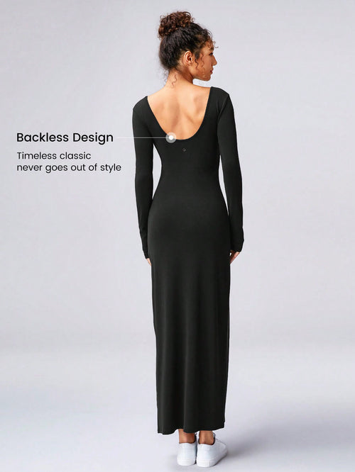 Ribbed Modal Cut-Out Backless Slit Dress
