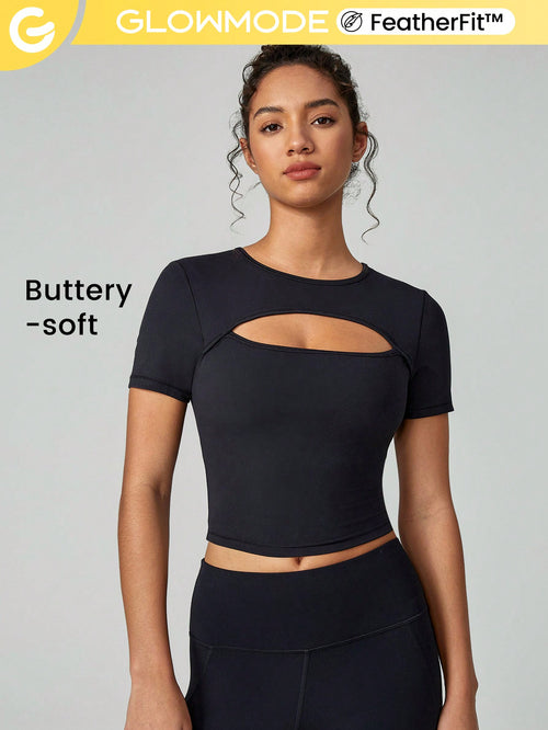 FeatherFit™ Cropped Cut-Out Breathable Top Light Support Low Impact Yoga Studio