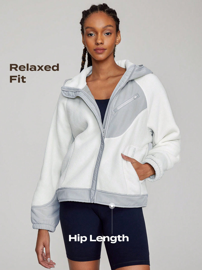 Polar Fleece Go Beyond Relaxed Hooded Jacket With Pocket Comfortable Warm