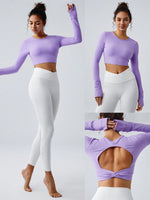 FeatherFit™ Go Long Cutout Knotted Long Sleeve Tee With Thumbhole Low Impact Daily