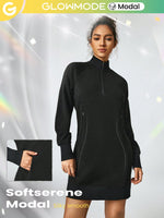 Modal Cool Down Midi Zipper High Neck Sweater Dress Daily