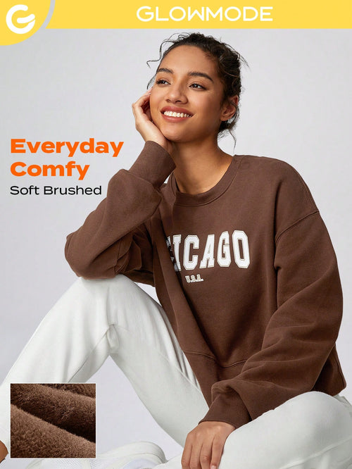 Cotton-Blend Fleece Graphic Ribbed Hem Oversized Sweatshirt