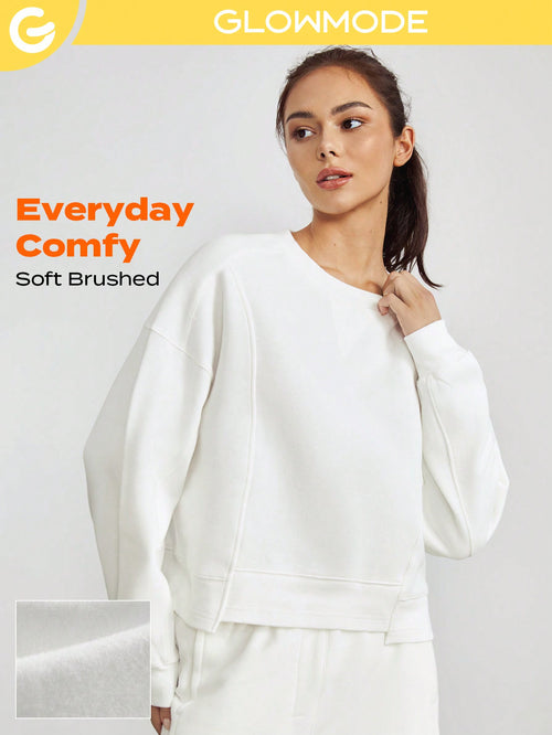 Cotton-Blend Fleece Asymmetrical Hem Sweatshirt
