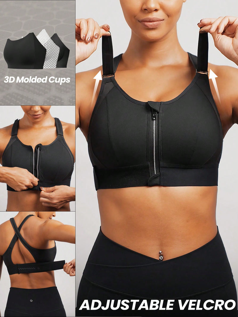 High Support Zip Front Buckle Up Convertible Velcro Wide Adjustable Strap Sports Bra Surgery Bra