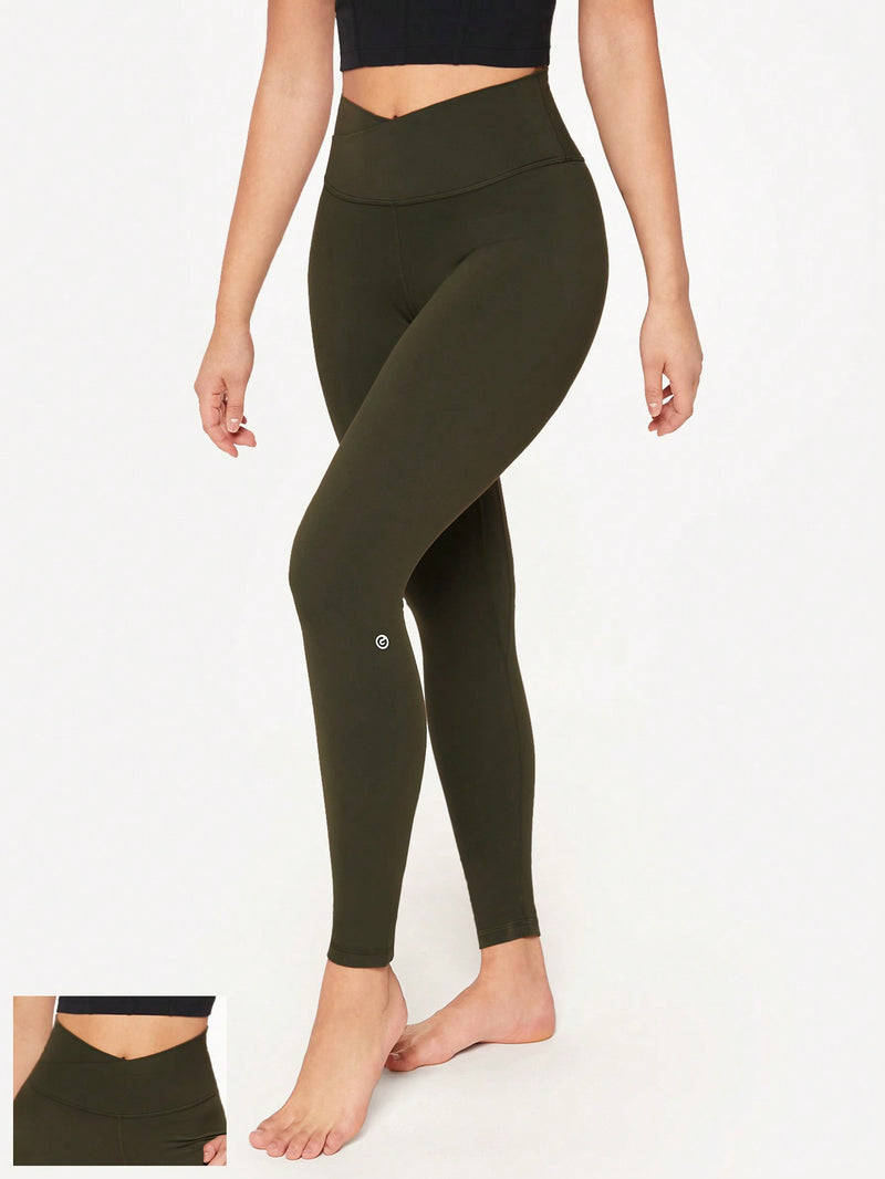 24" FeatherFit™ Crossover Yoga Leggings Buttery Soft High Stretch Crossover Waist Sports Tights